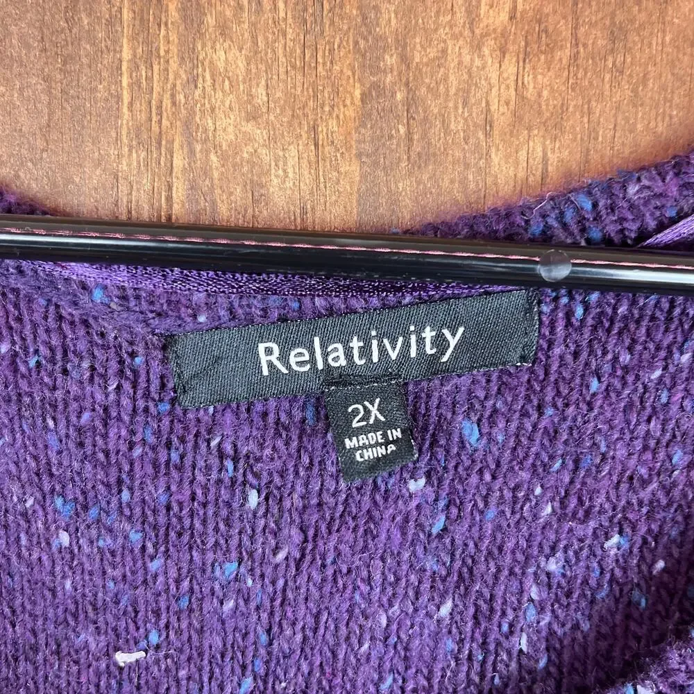 Relativity Womens Sweater Purple Blue Speckled Scoop Neck Wool Blend 2X - Picture 6 of 14